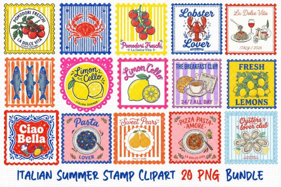 Download Italian Summer Stamp Clipart Bundle - Italian summer Collection