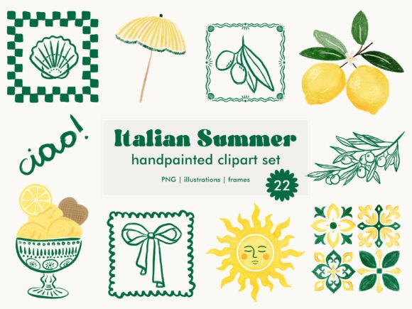 Download Italian Summer Mediterranean Clipart Set - Italian summer Collection