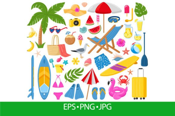 Download Cartoon Summer Elements, Travel, Beach, - Summer elements Collection